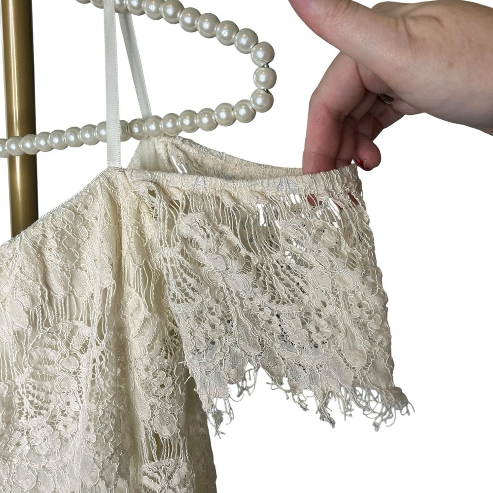 Beige Lace Crop Top Cold Shoulder S Sweetheart w Bra Boho Cowgirl Festival Fairy - Picture 10 of 12